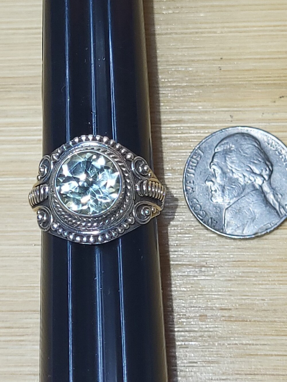 Vintage 925 Sterling Silver With Genuine Green Amethyst Satement Ring 8.5
